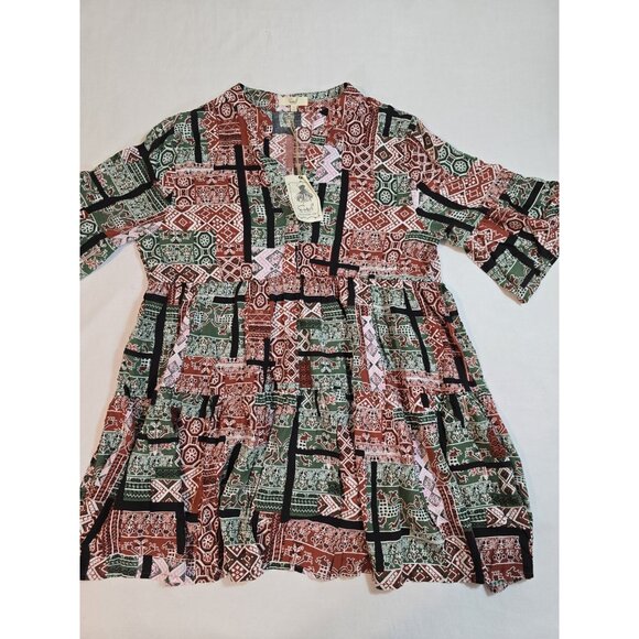 Easel tiered tunic top baby doll patchwork print pattern size M New - Picture 7 of 13